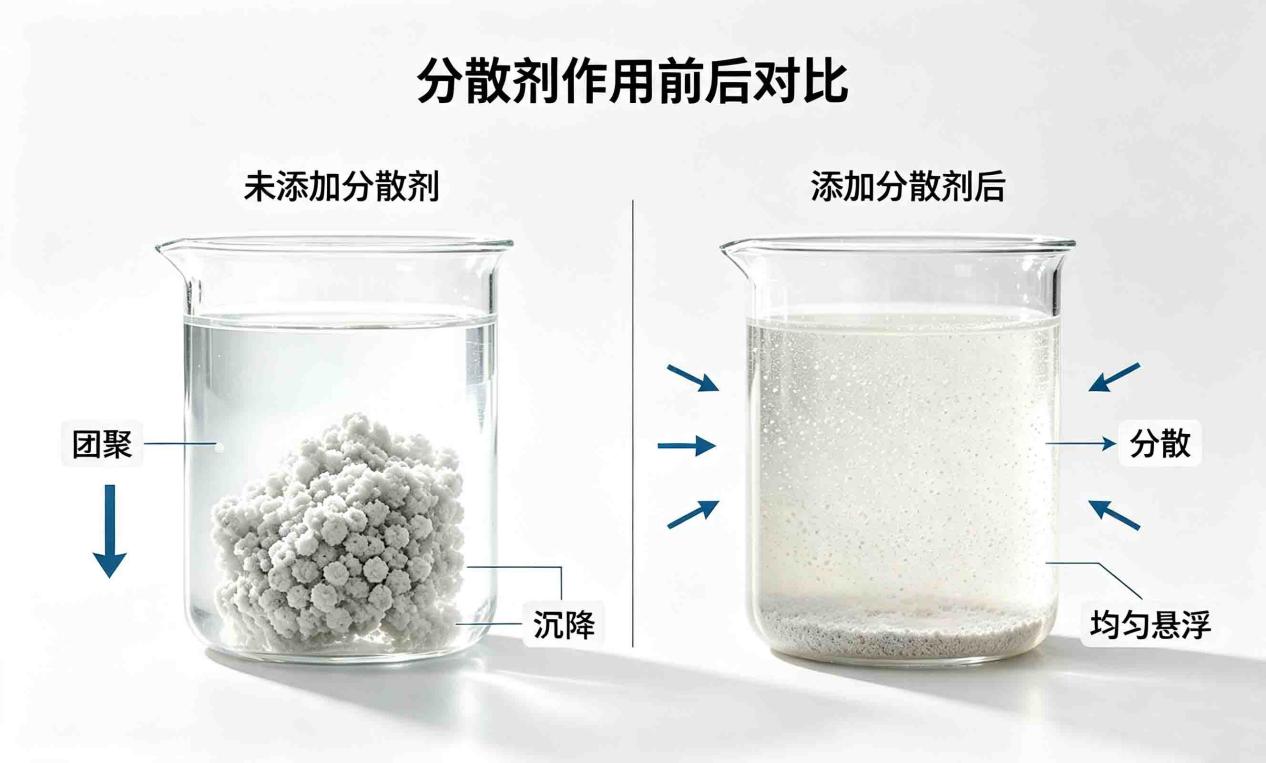 分散剂添加前后颗粒分散状态对比,分散剂怎么选一看就懂