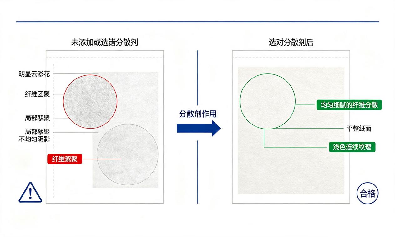 制浆造纸分散剂选对前后纸张匀度对比效果