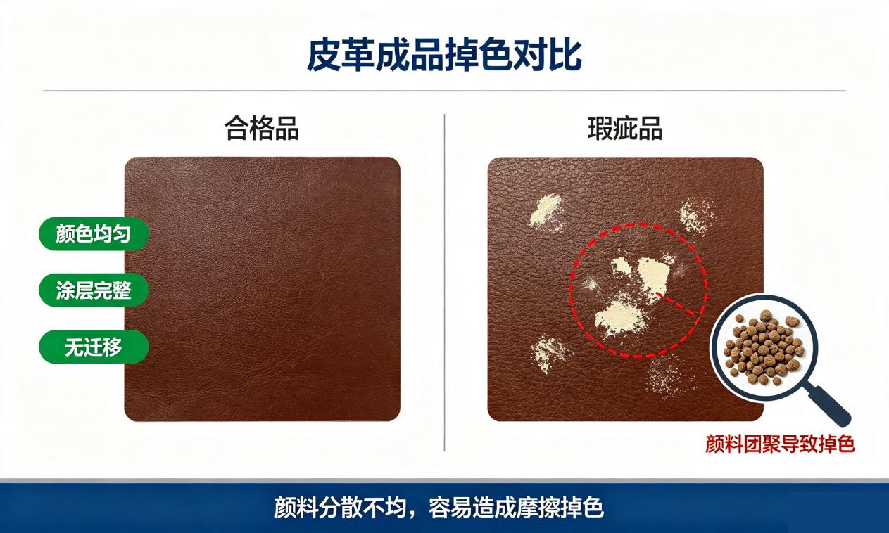皮革涂饰掉色问题与颜料团聚关系示意