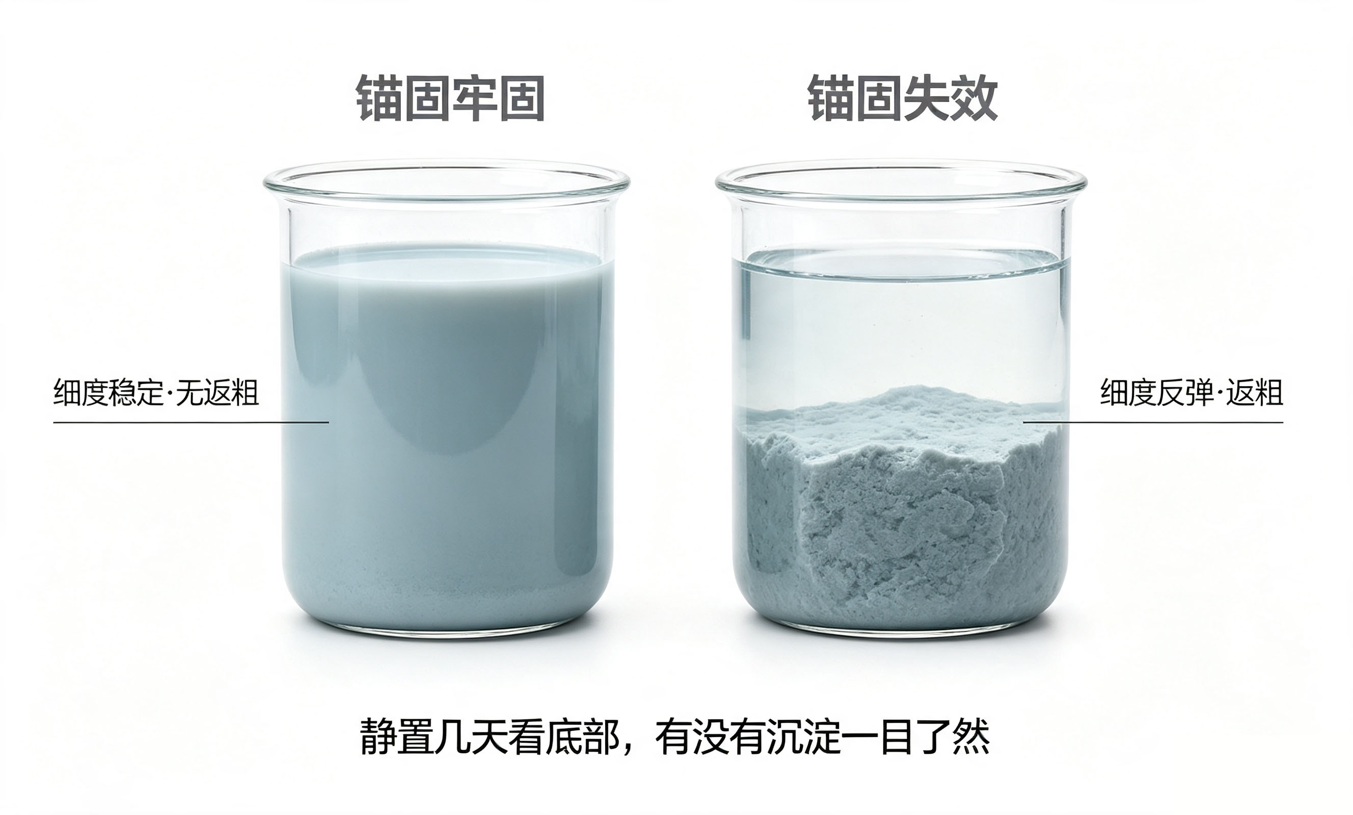 炭黑分散剂选型成功与失败浆料静置后沉淀对比