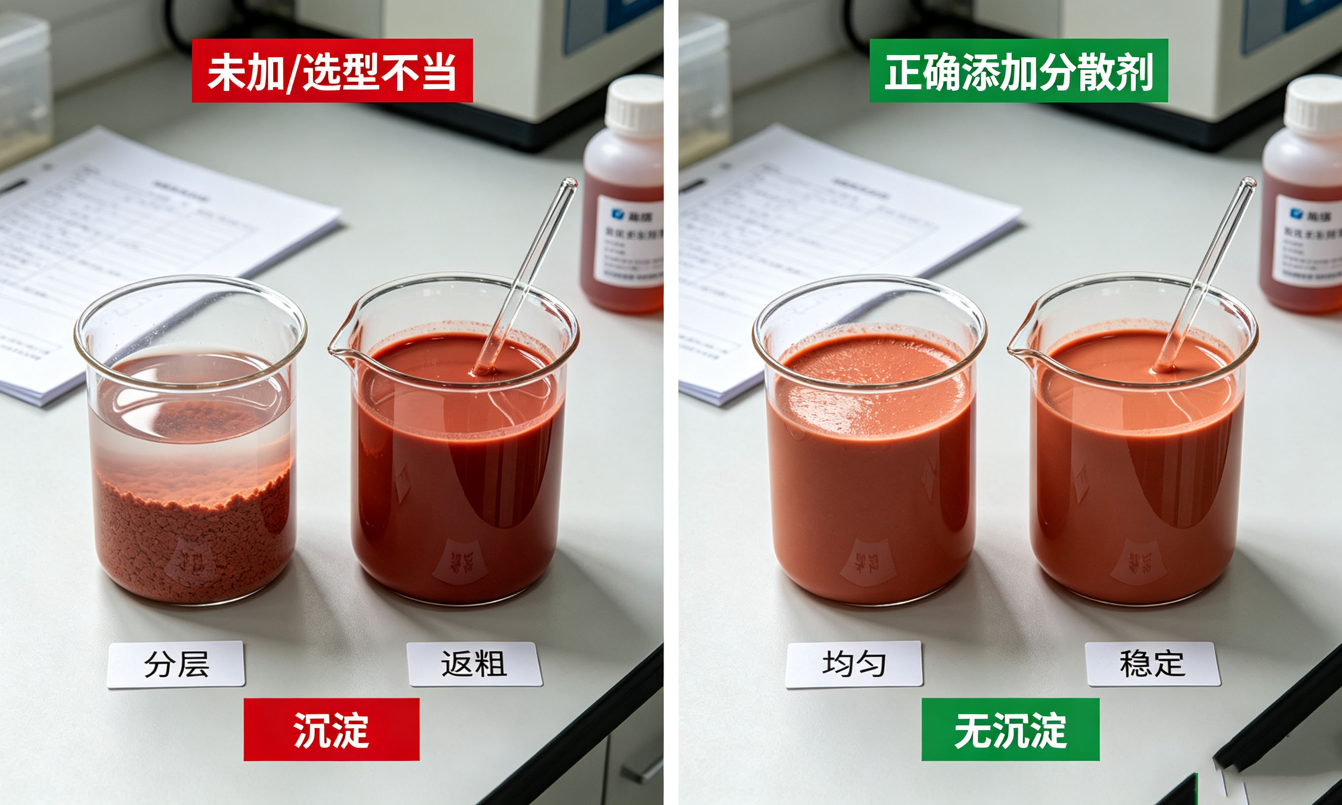 油墨分散剂添加前后色浆状态对比