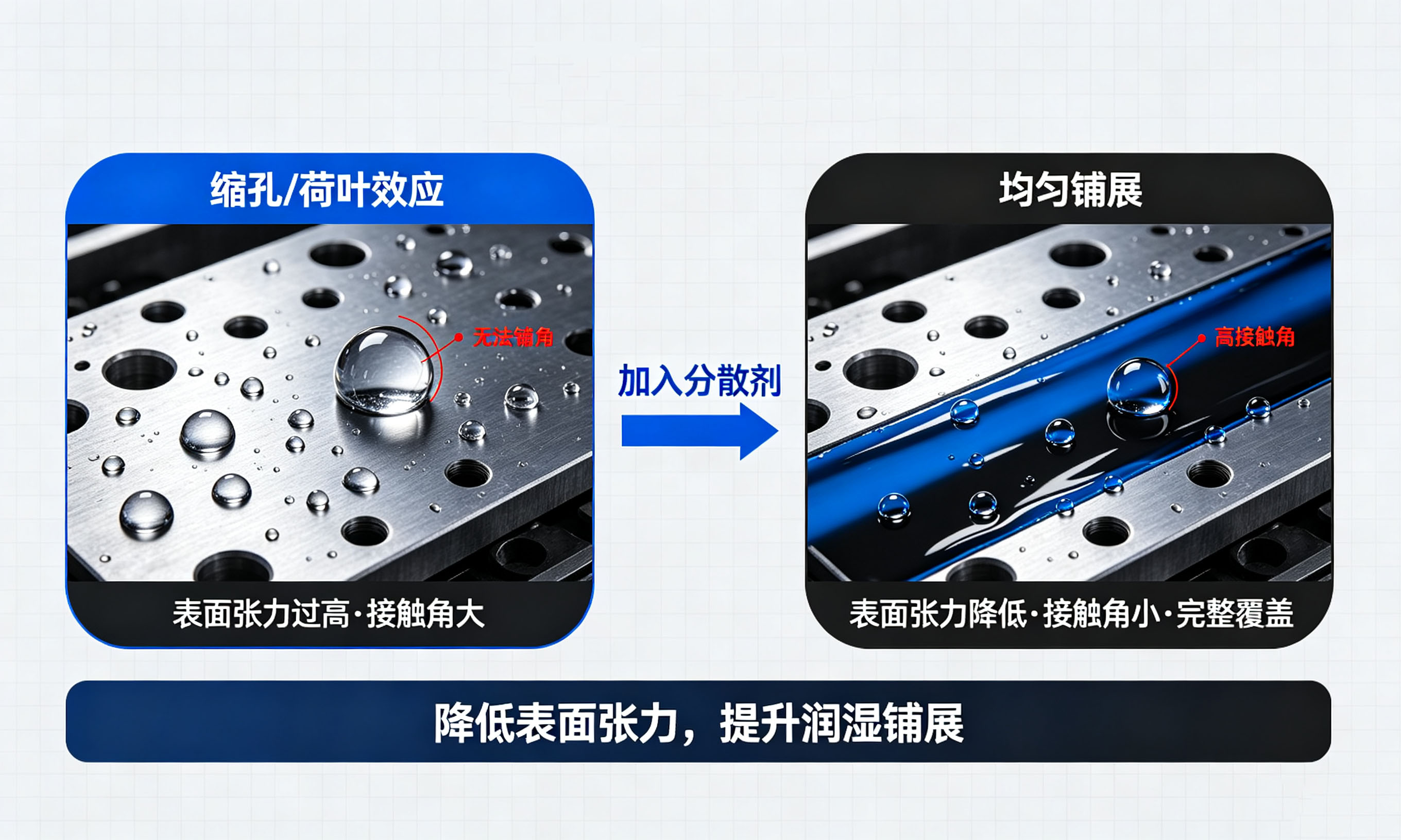 脱模剂在模具表面缩孔与均匀铺展状态对比