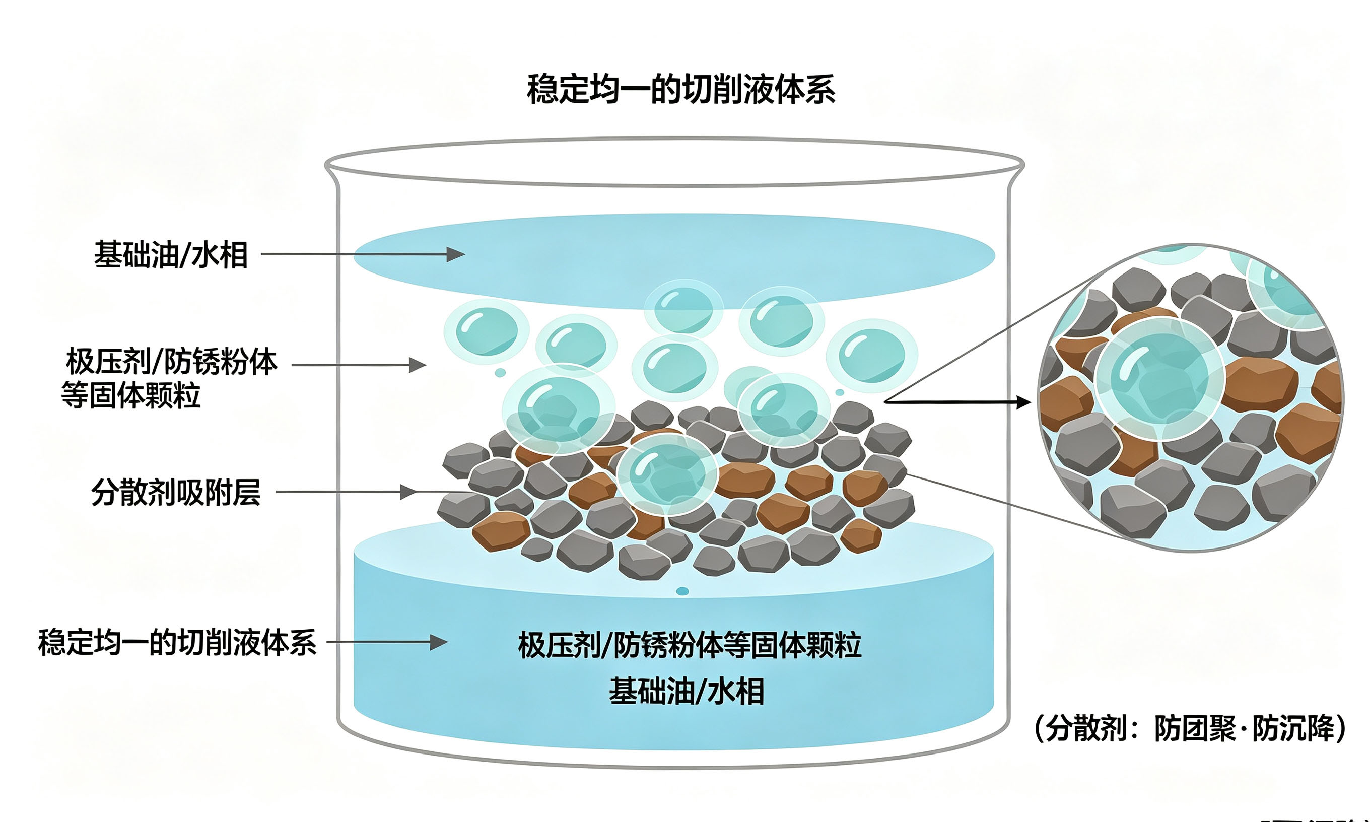 切削液多组分体系构成与分散剂在其中的定位示意