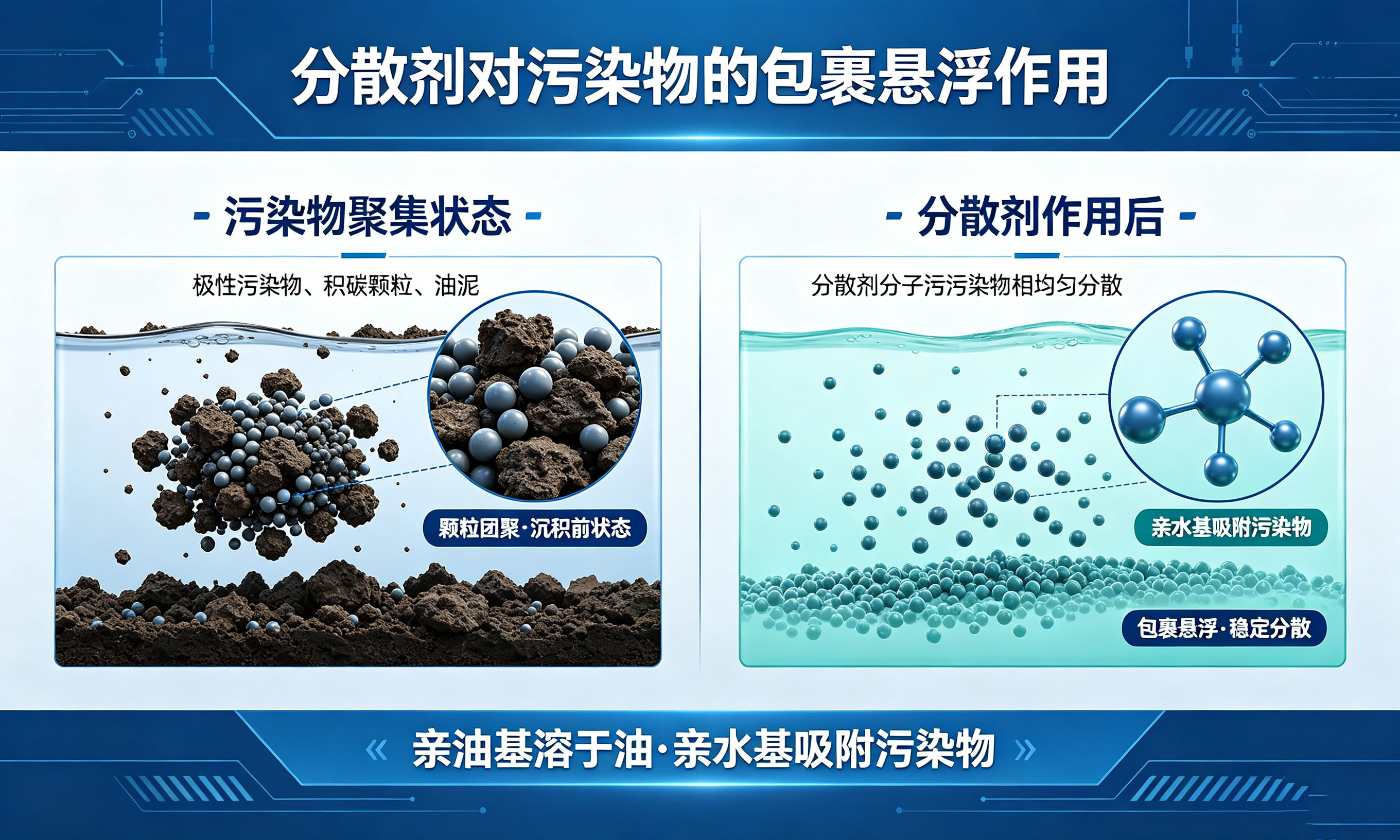 润滑油分散剂清净分散作用机理示意