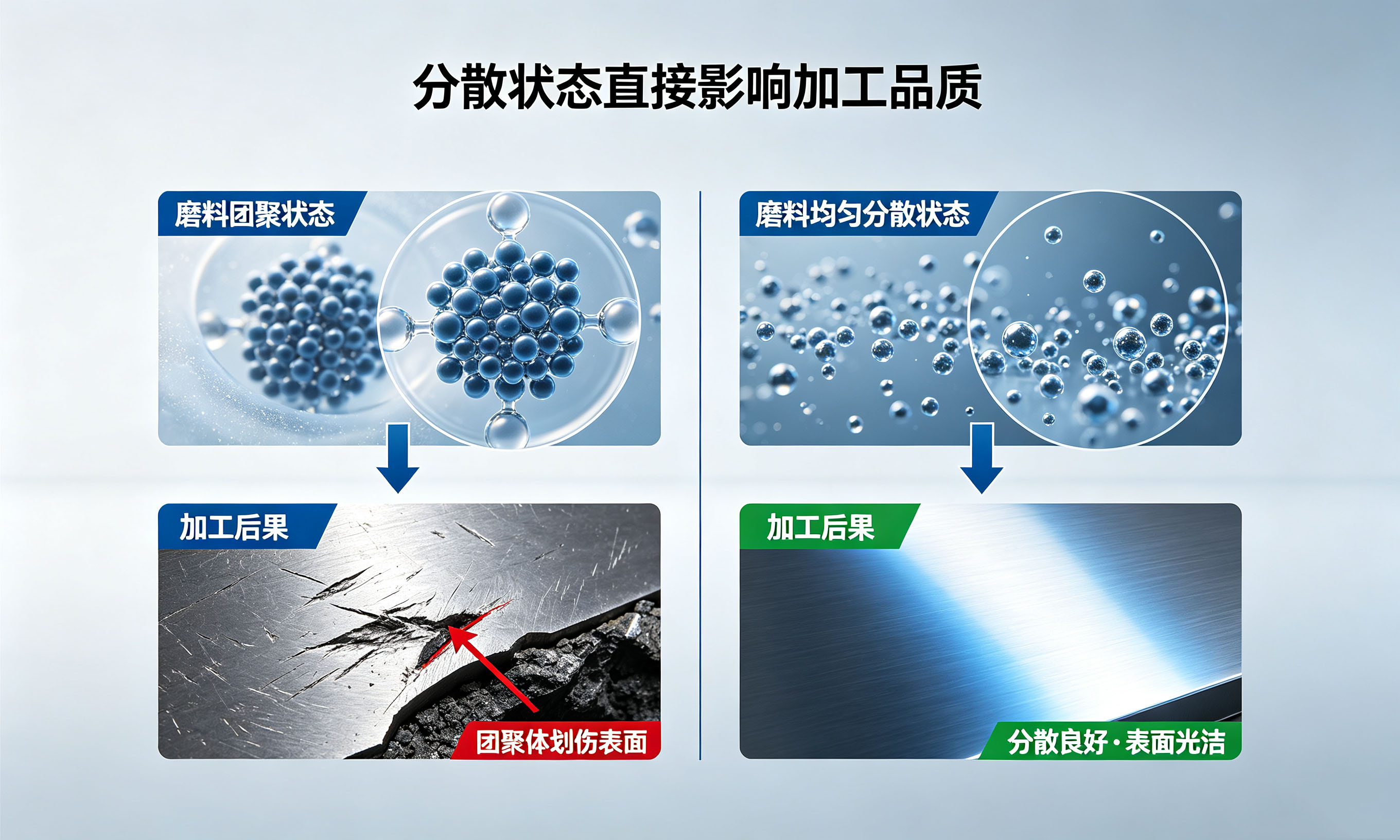 研磨液磨料团聚与分散状态对加工表面质量的影响对比