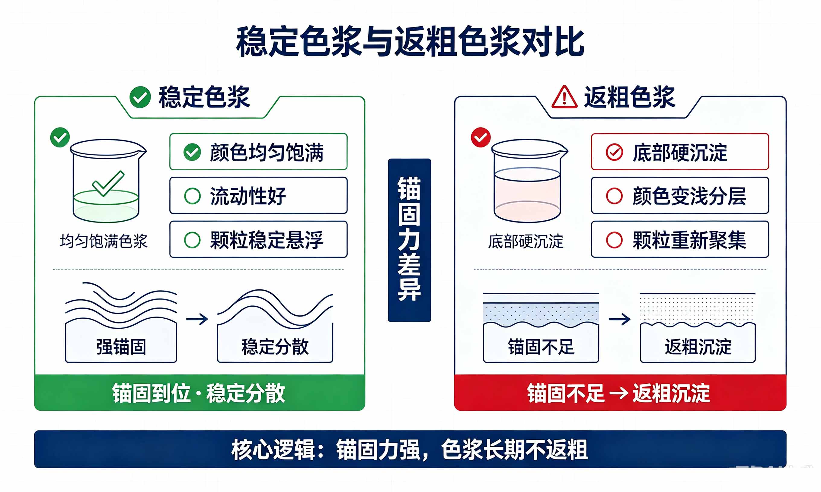有机颜料色浆稳定分散与返粗状态对比
