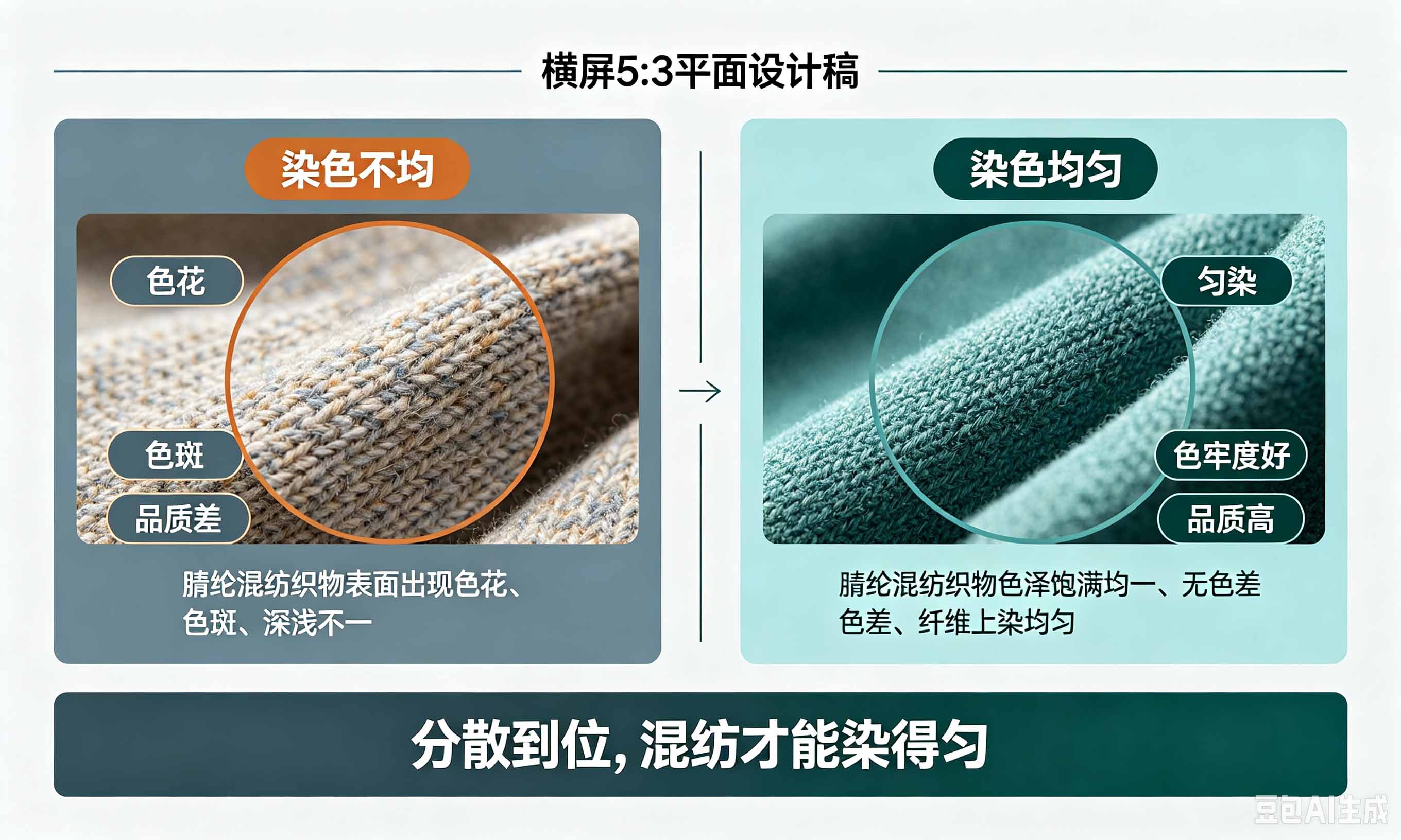 腈纶混纺织物染色均匀与色花状态对比