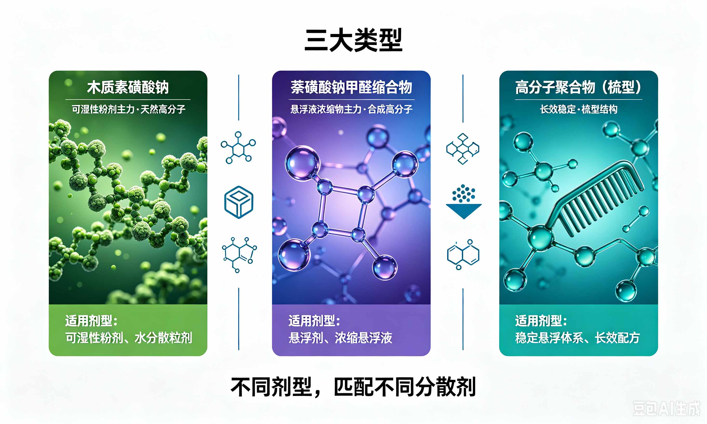 农业分散剂三大类型:木质素磺酸钠萘磺酸钠甲醛缩合物高分子聚合物对比