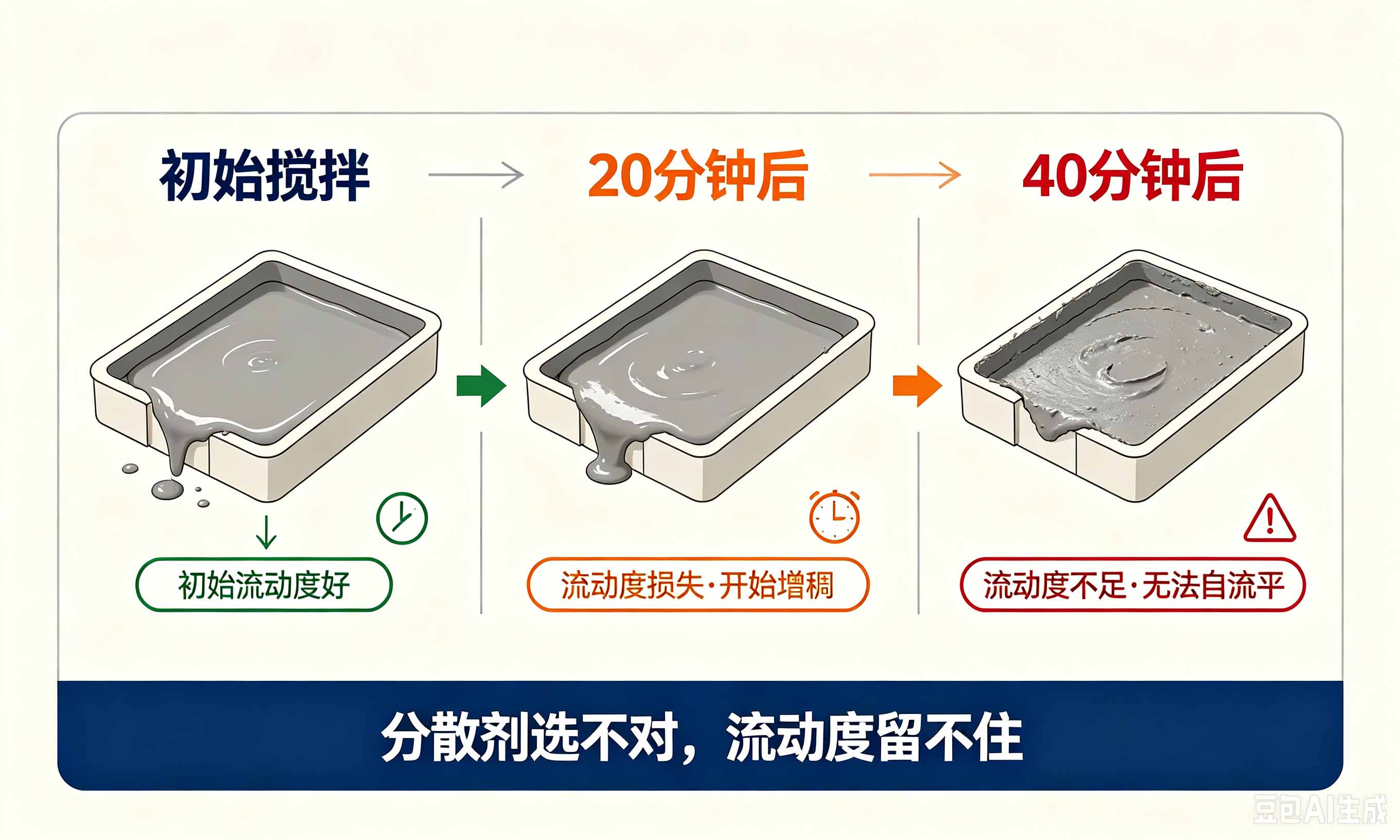 自流平水泥浆料流动度损失对比
