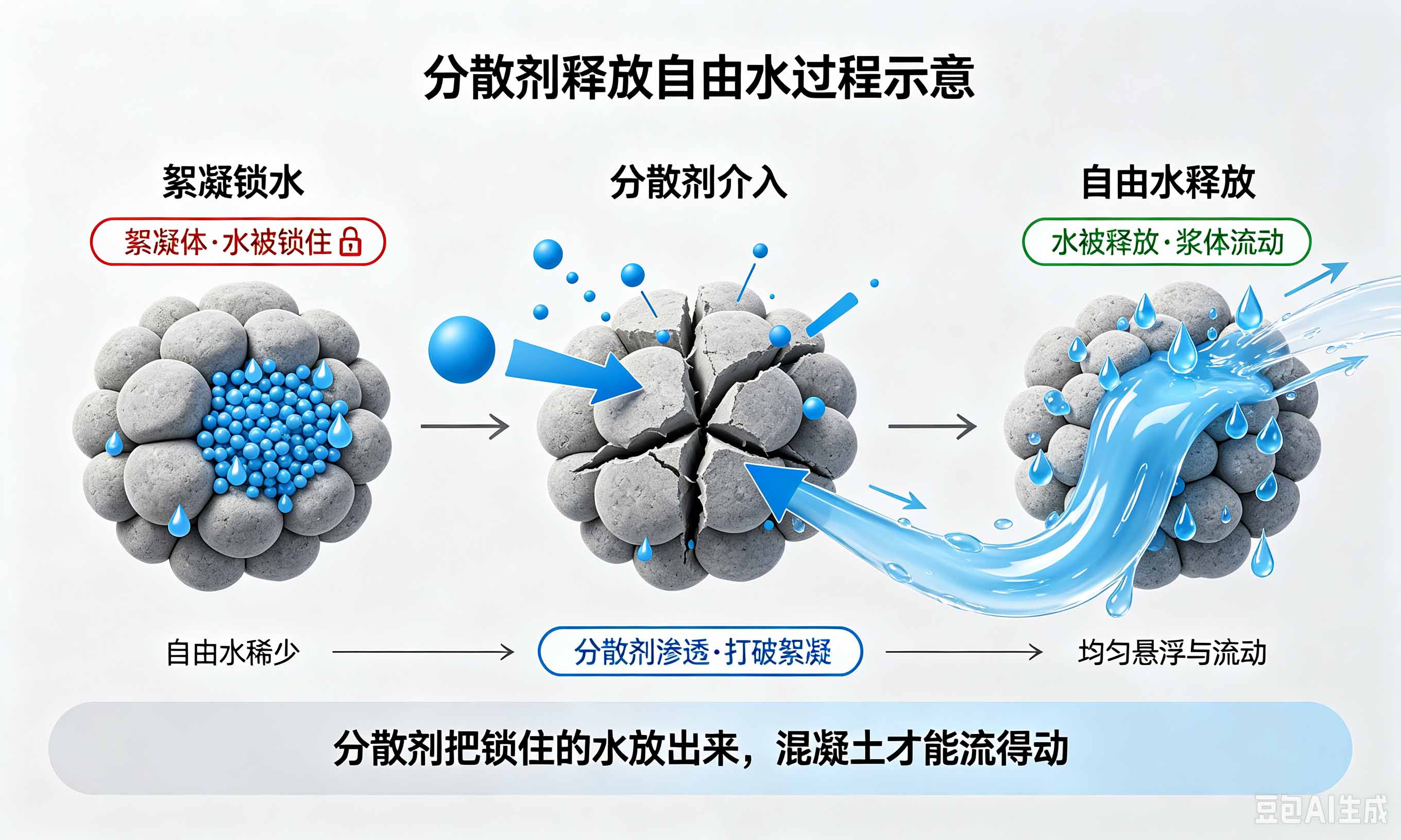 混凝土分散剂释放自由水示意
