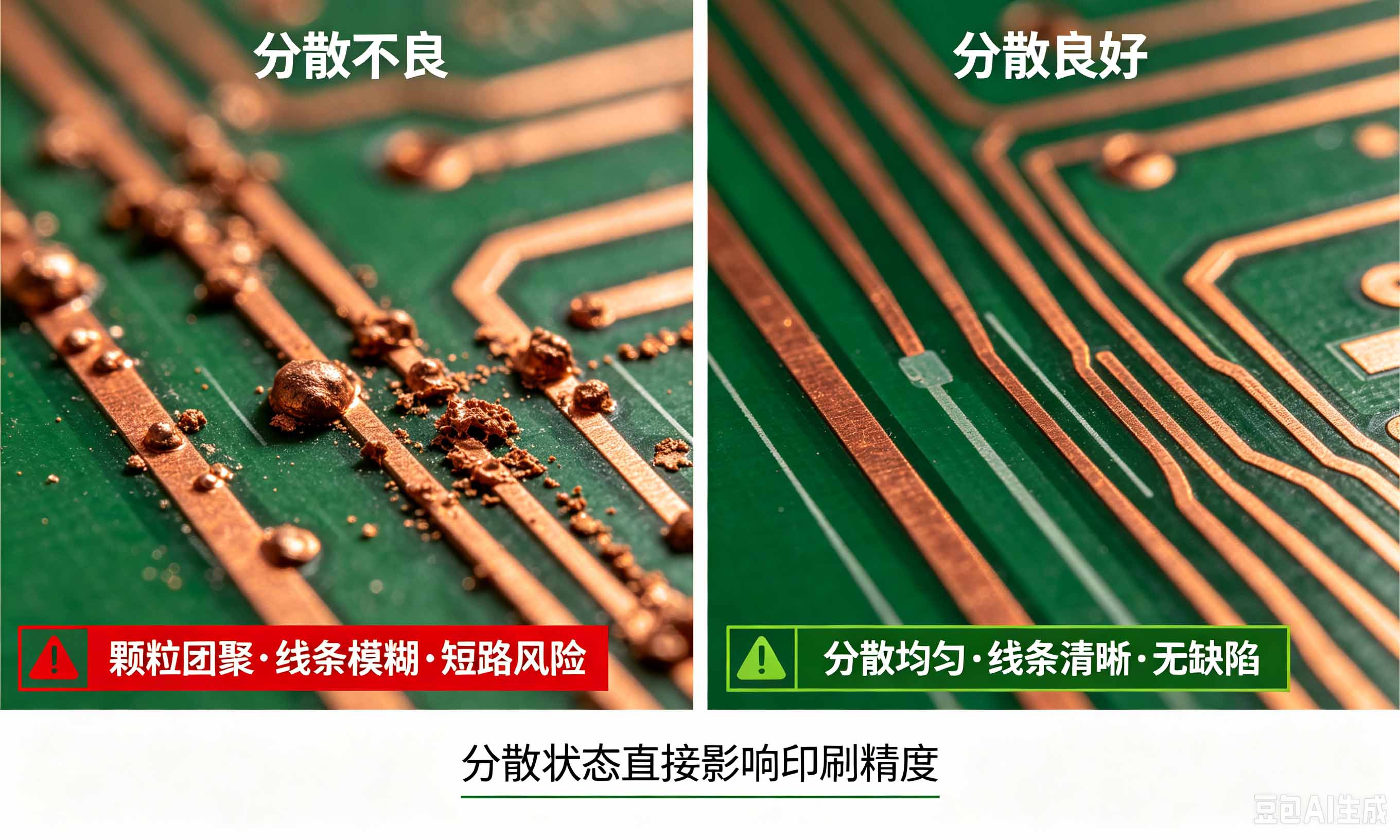 PCB油墨分散剂印刷线条清晰度对比