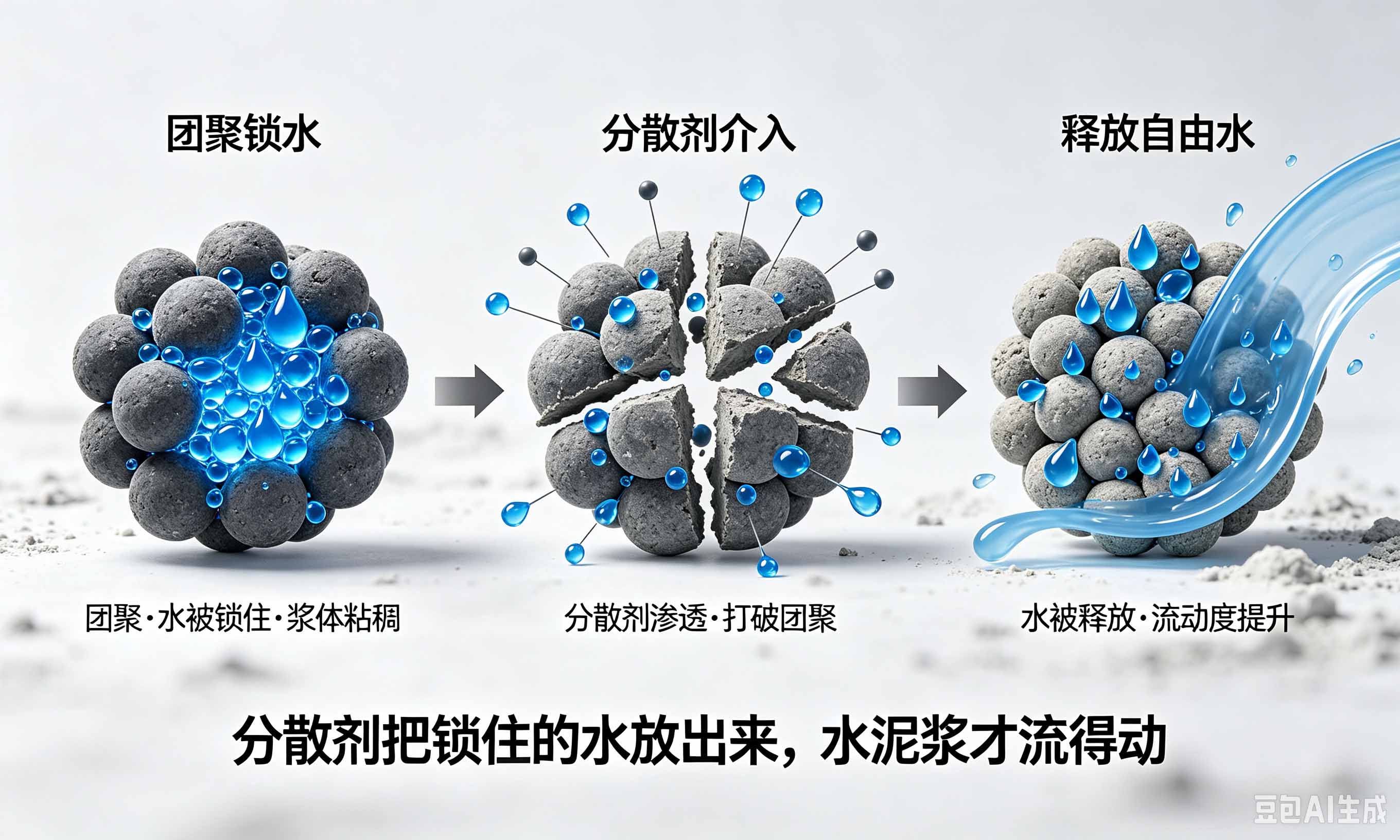 水泥分散剂释放自由水示意