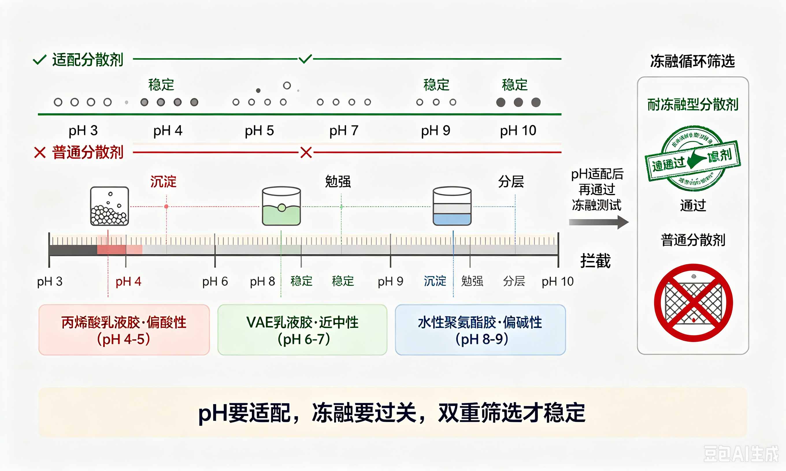 水性胶黏分散剂pH冻融双维度筛选