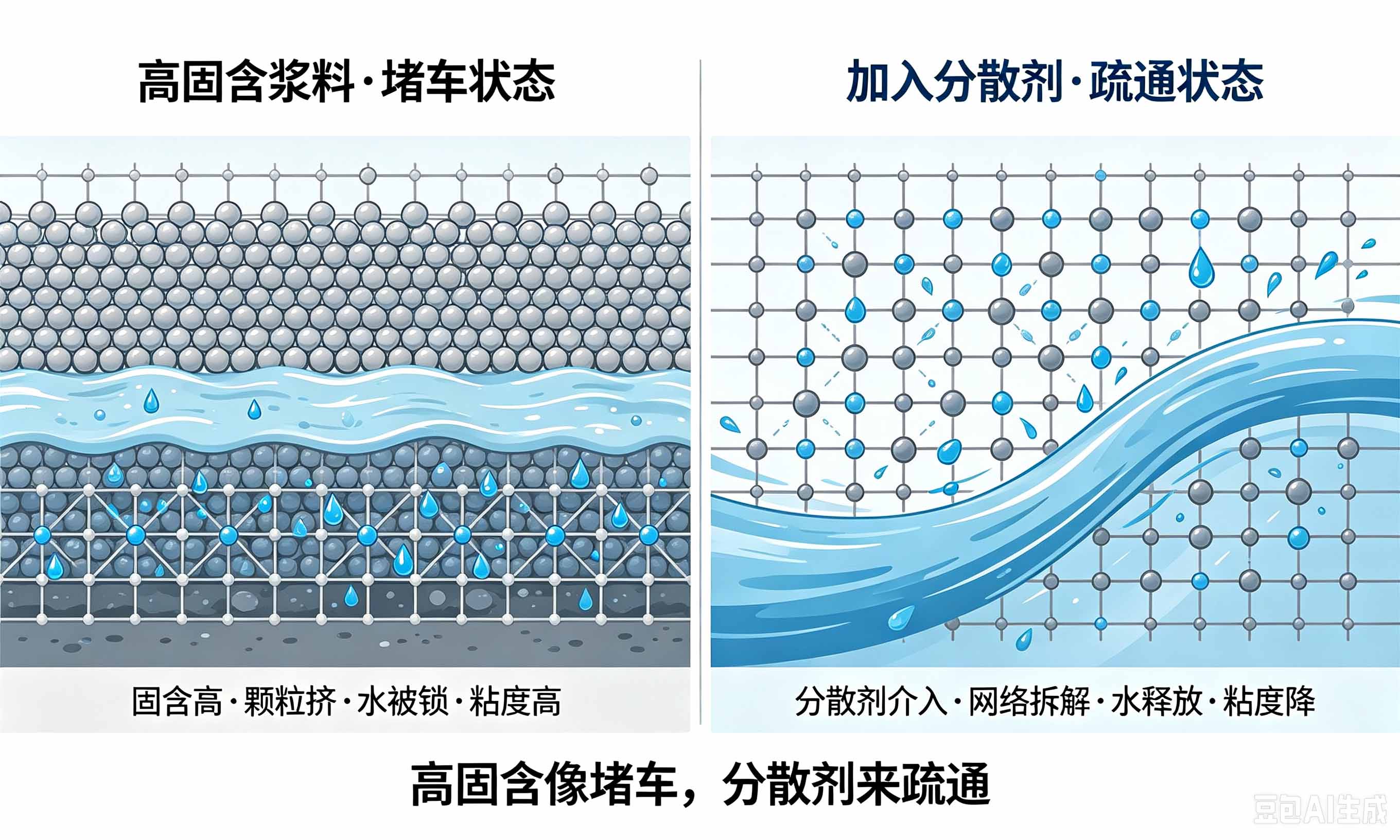 纸张涂布分散剂高固含降粘示意