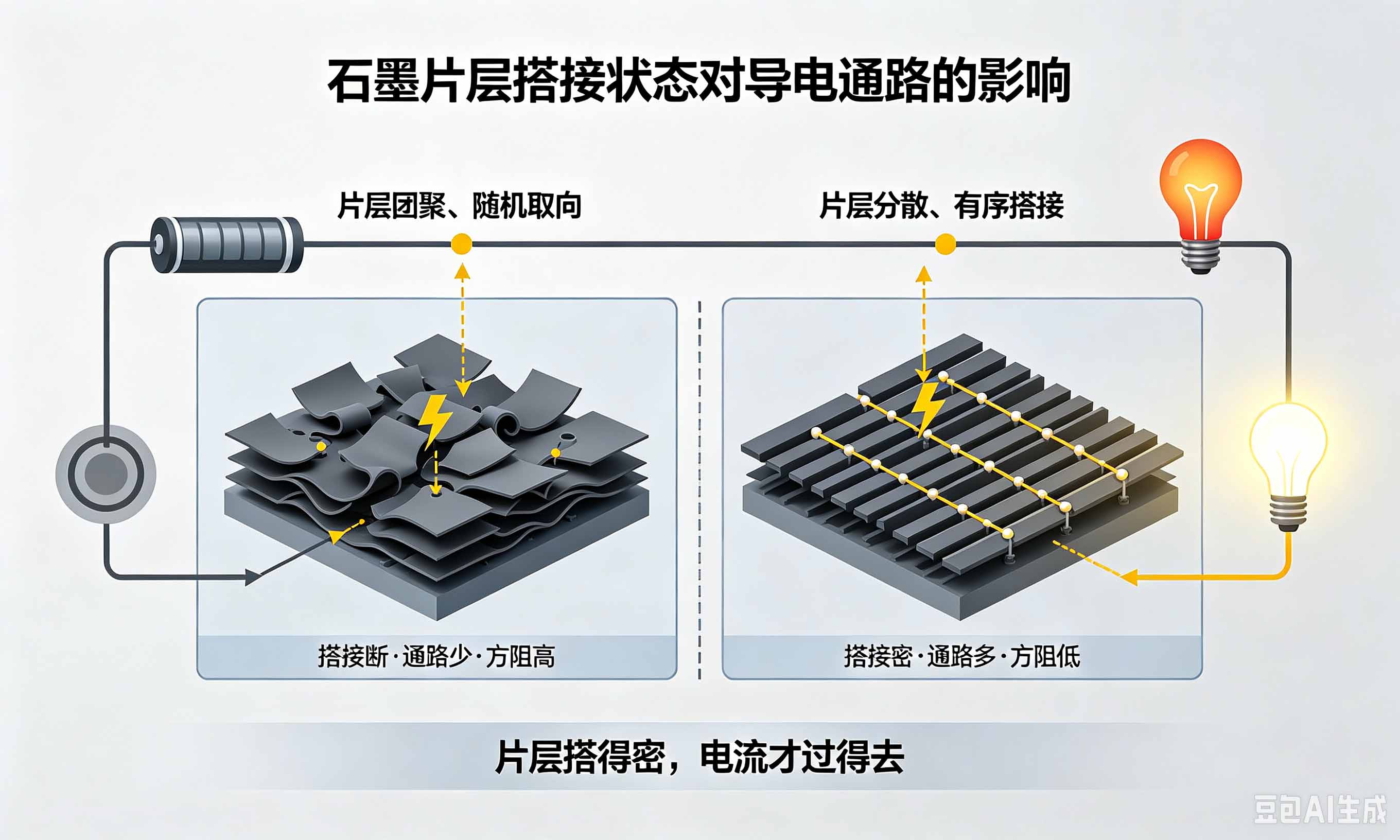 导电石墨分散剂片层搭接电路示意
