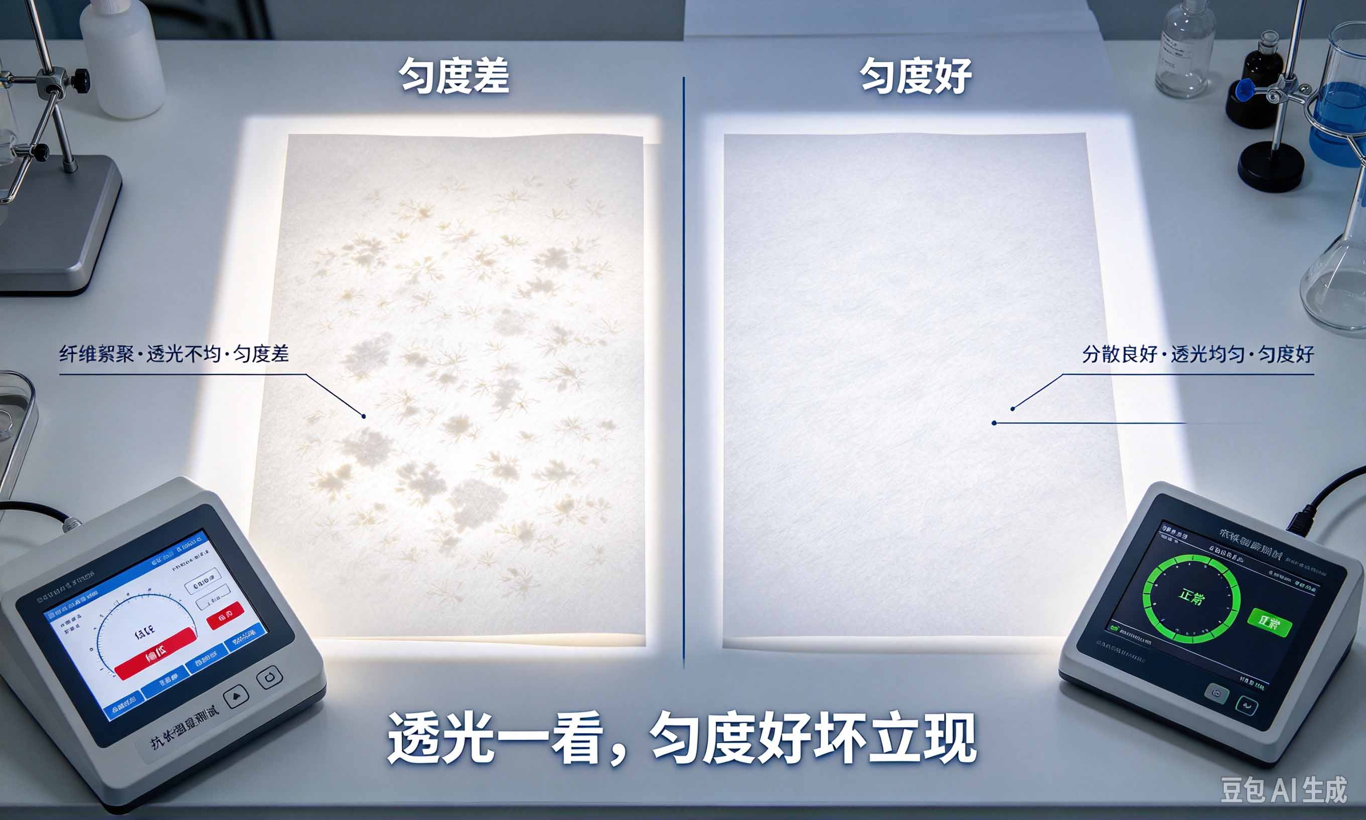 纸浆助剂分散剂纸张匀度透光对比