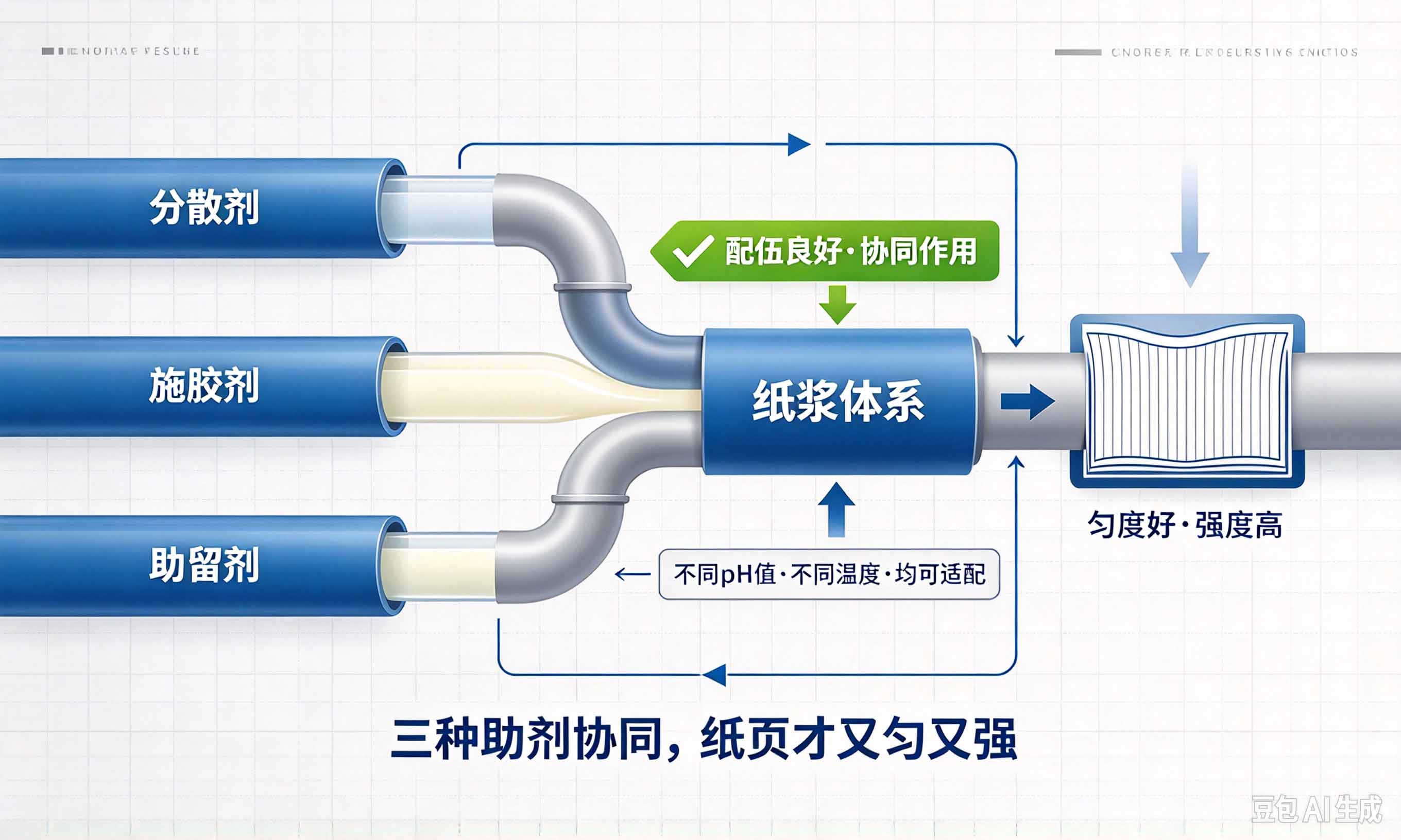 纸浆助剂分散剂配伍协同示意