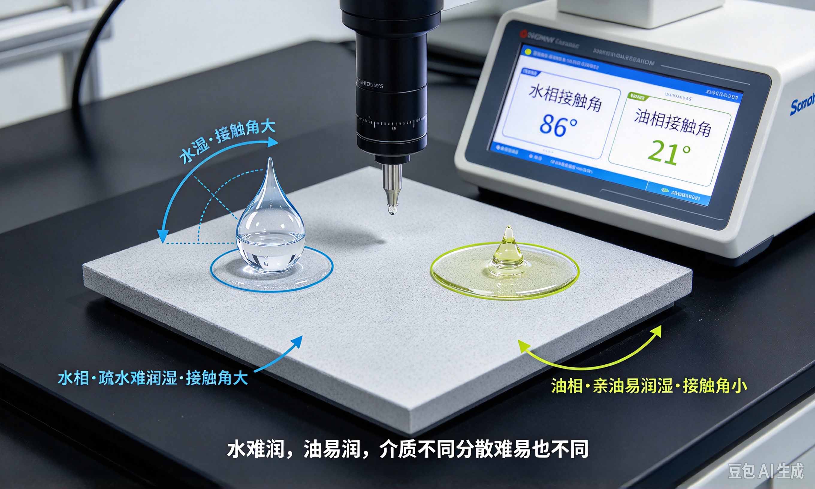 钻石粉分散剂水油接触角对比