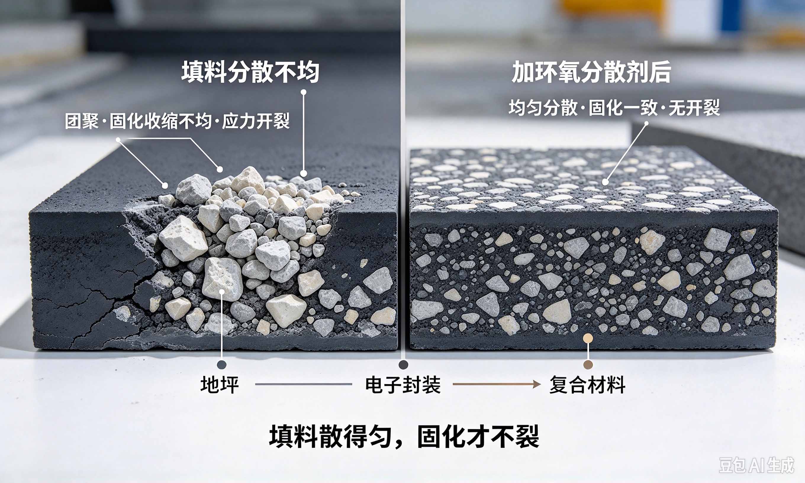 环氧分散剂填料分散与固化开裂对比