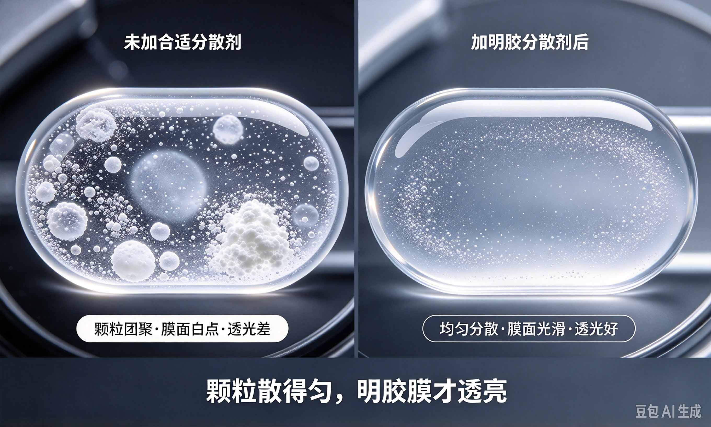明胶分散剂膜截面颗粒分散对比