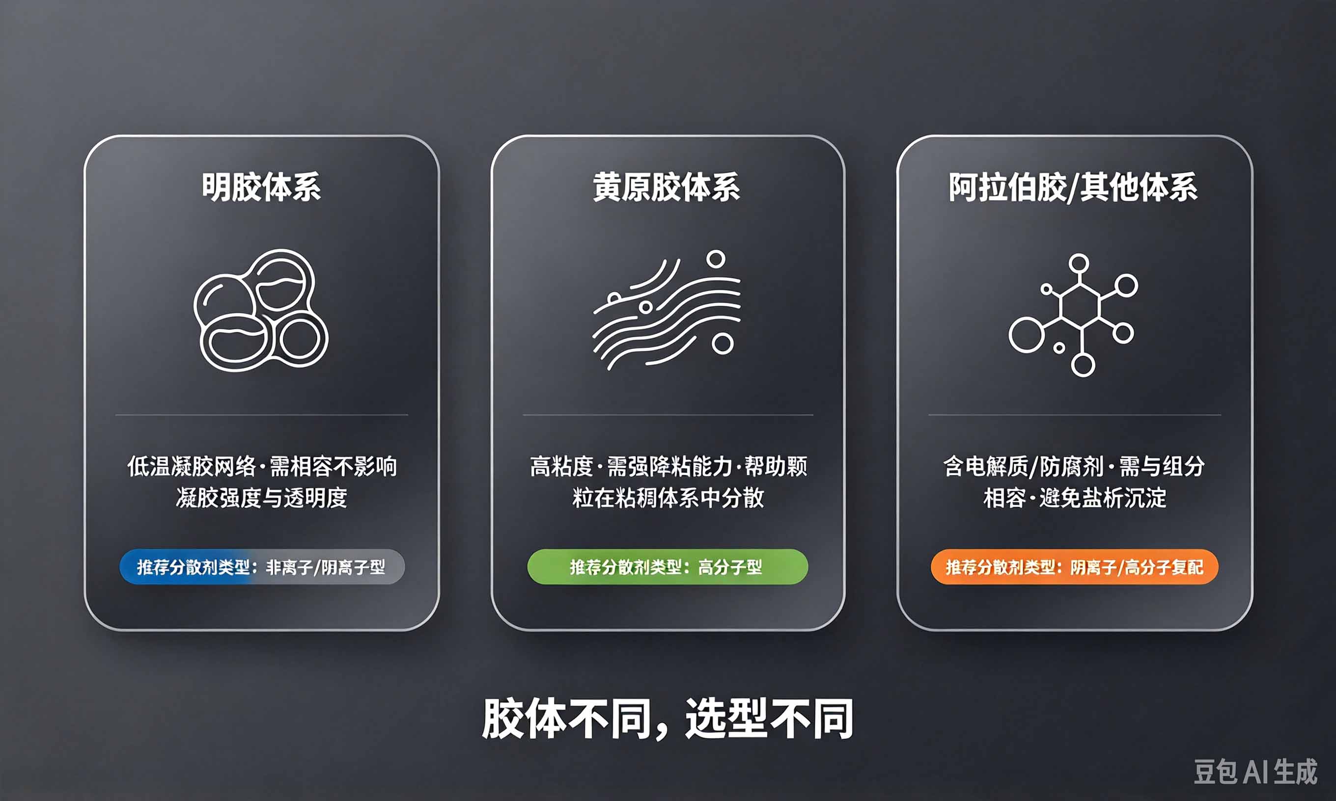 不同水溶胶体系分散剂选型对照