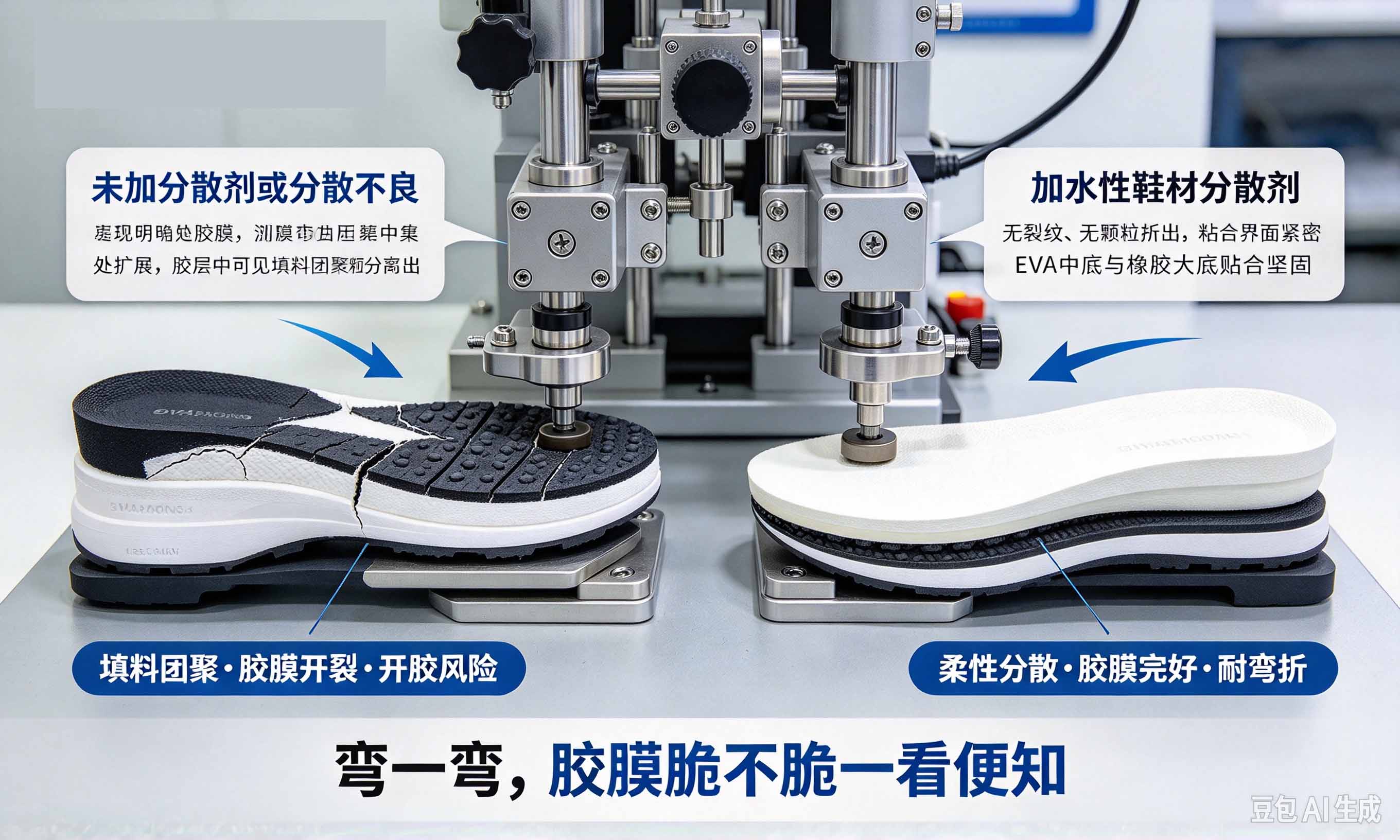 水性鞋材分散剂鞋底弯折胶膜对比