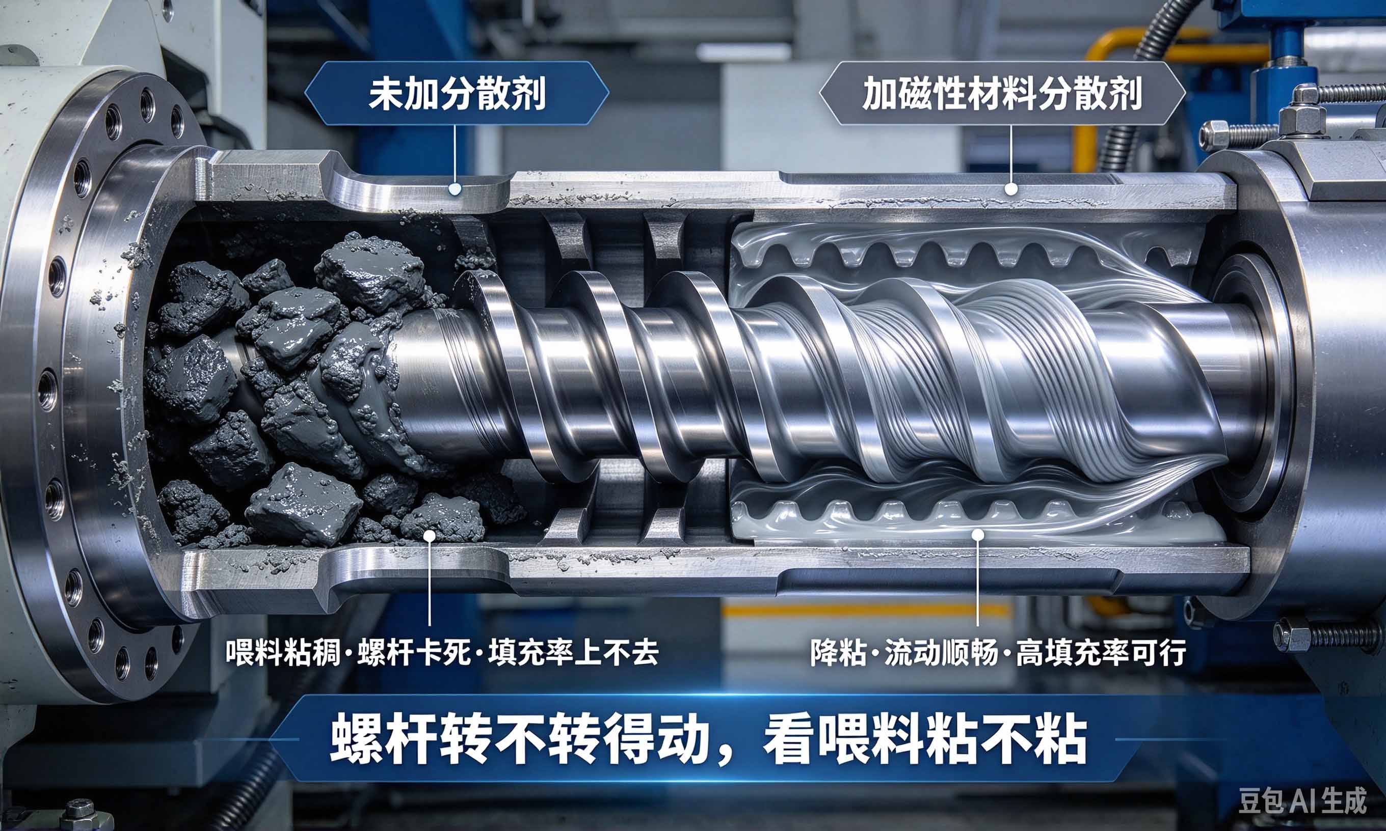 磁性材料分散剂注塑螺杆喂料对比