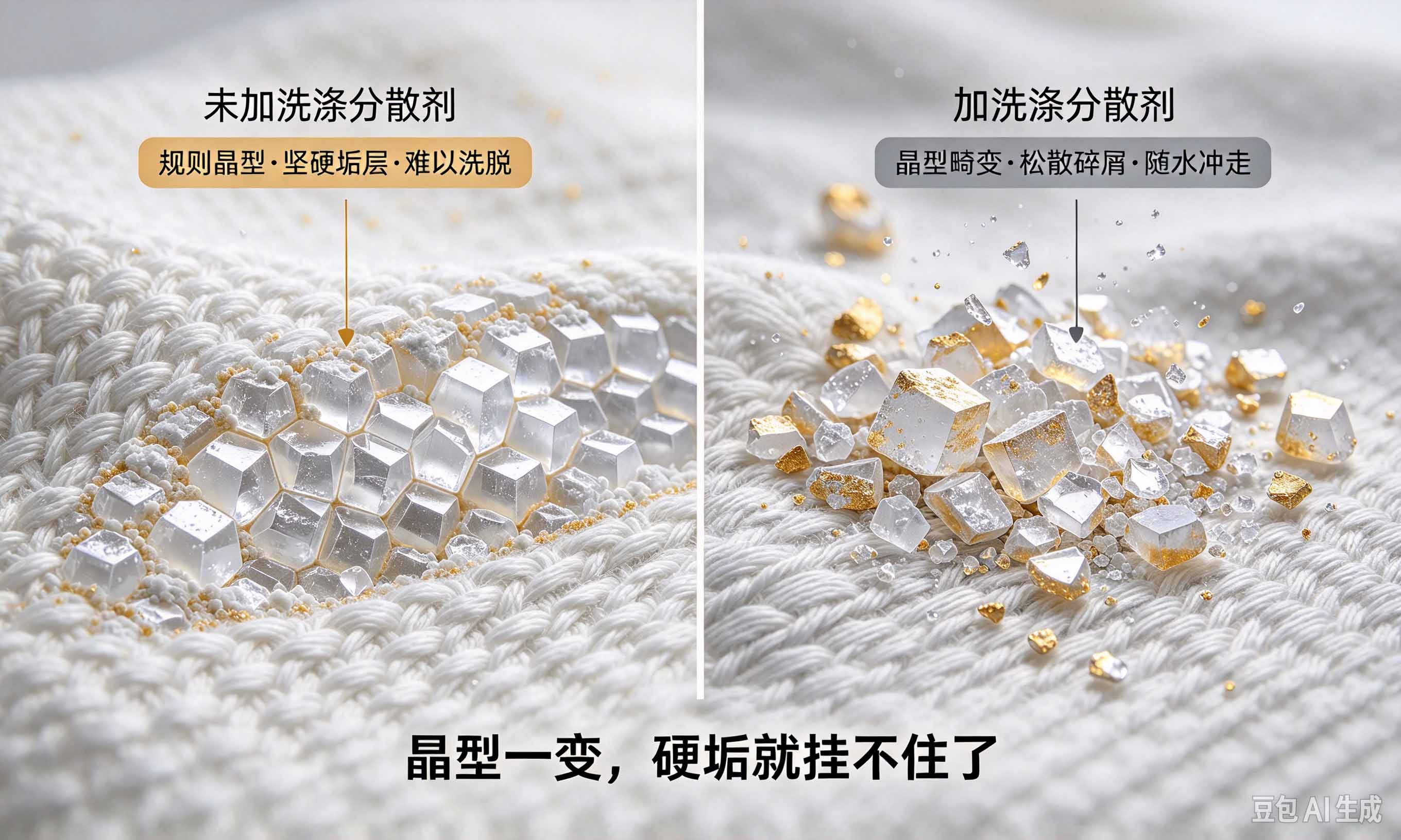洗涤分散剂硬水碳酸钙晶型畸变示意