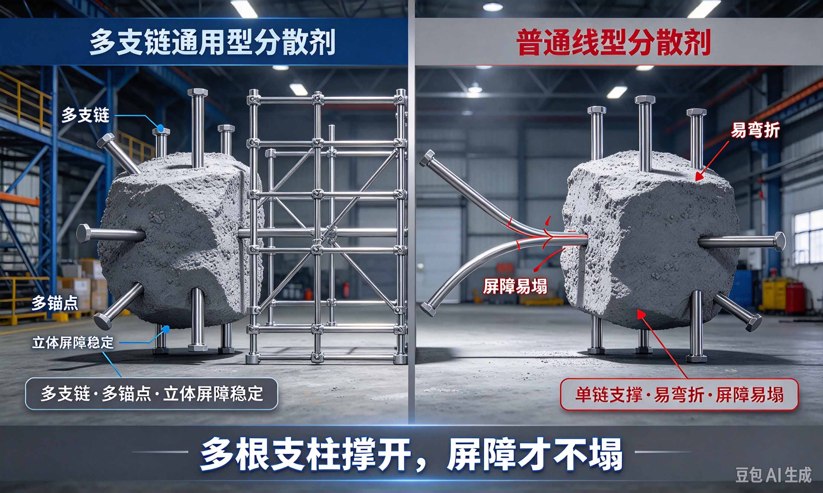 多支链分散剂立体屏障示意