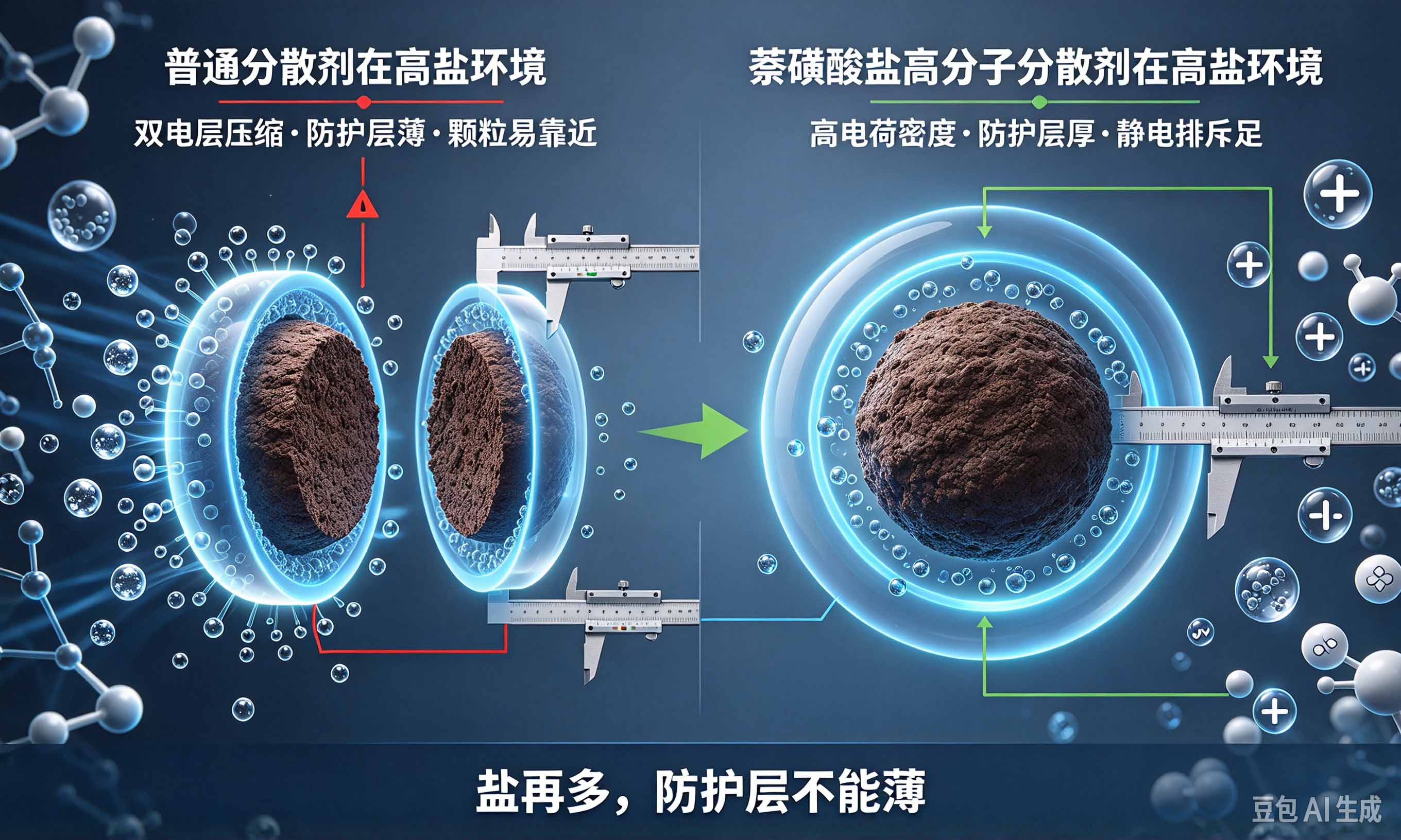 萘磺酸盐分散剂高盐电荷层厚度对比