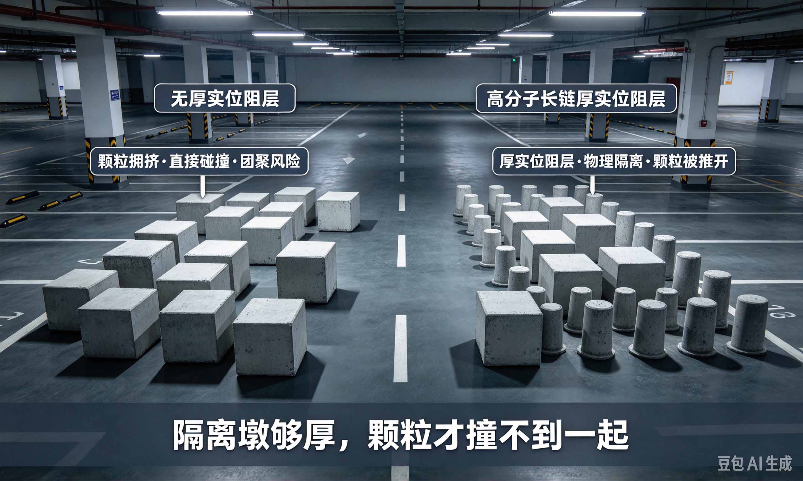 高分子型分散剂厚实位阻层隔离